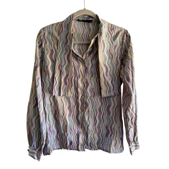 Neuchatel Vintage Tie Bow Swirl Pattern Button Up Blouse Retro size small - Picture 3 of 5